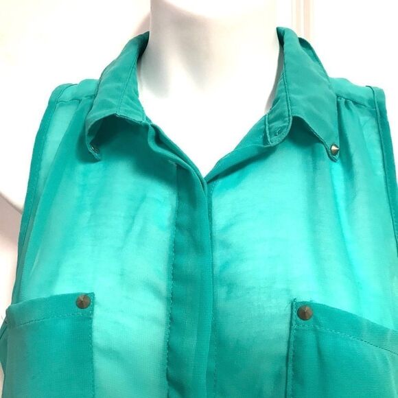 Papaya Green Sleeveless Top with Spikes - Picture 2 of 7